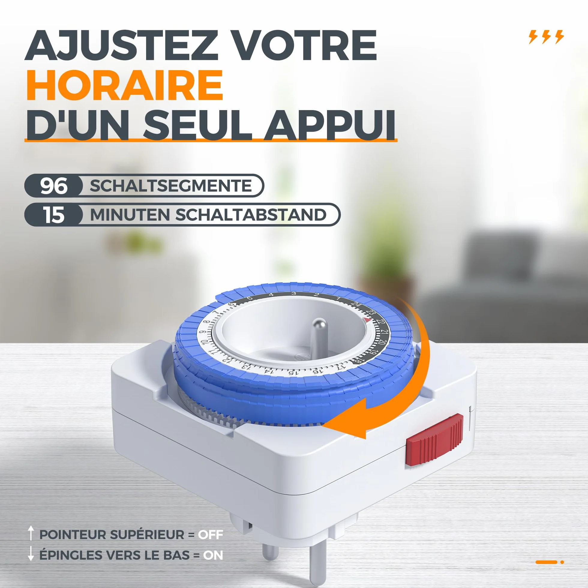 TESSAN Prise Minuteur Programmable 24 Heures 3680W 96 Segments Intervalle 15 Minutes