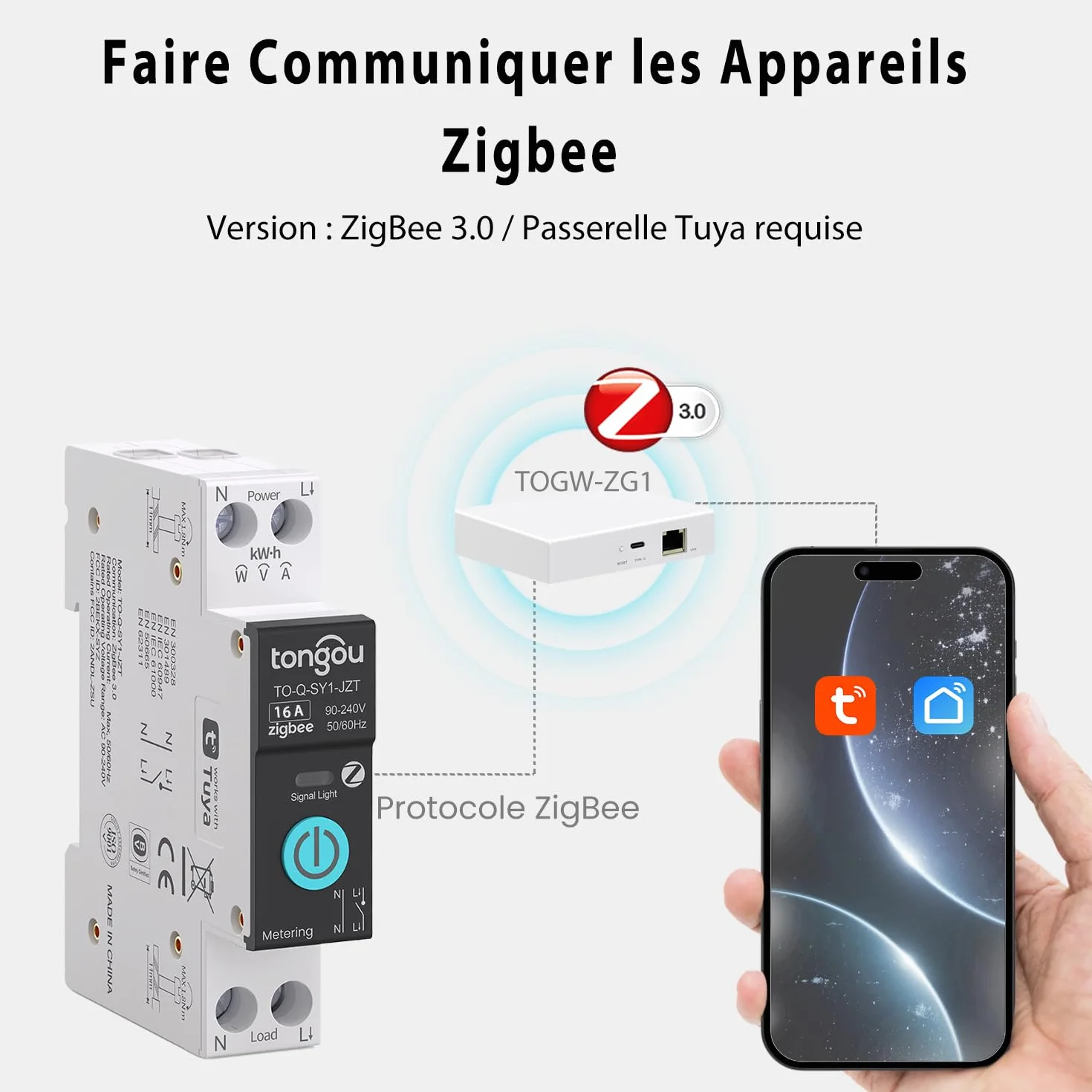 TONGOU Interrupteur Connecté 16A ZigBee Intelligent Compatible Alexa Google Assistant TUYA Smart Life Commutateur