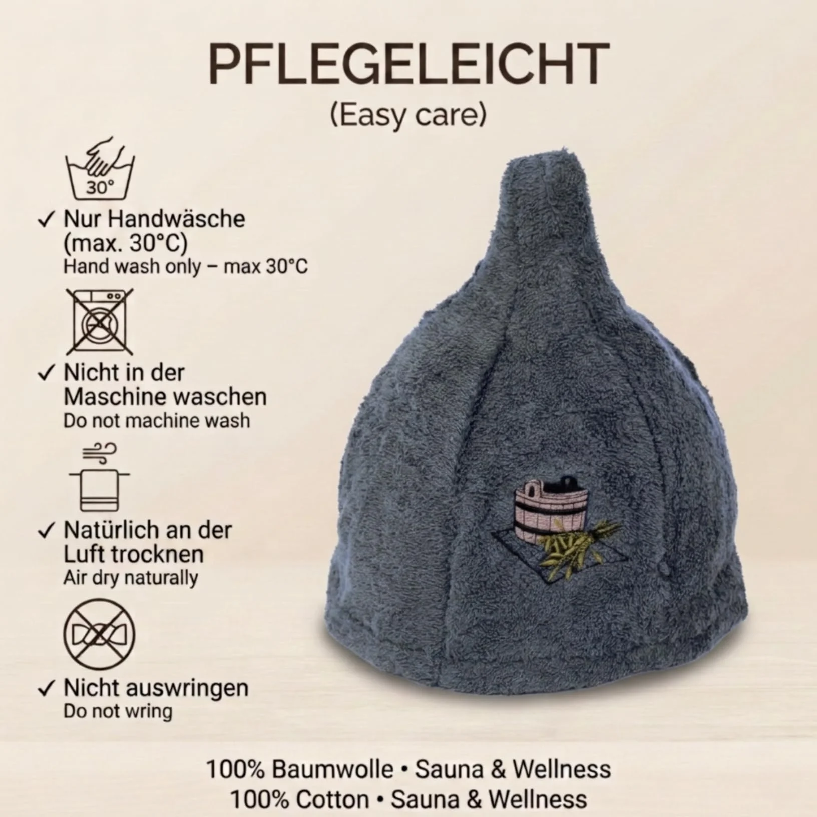 Bonnet de Sauna en Laine avec Broderie, 6 Couleurs, Casquette de Bien-être pour Homme et Femme