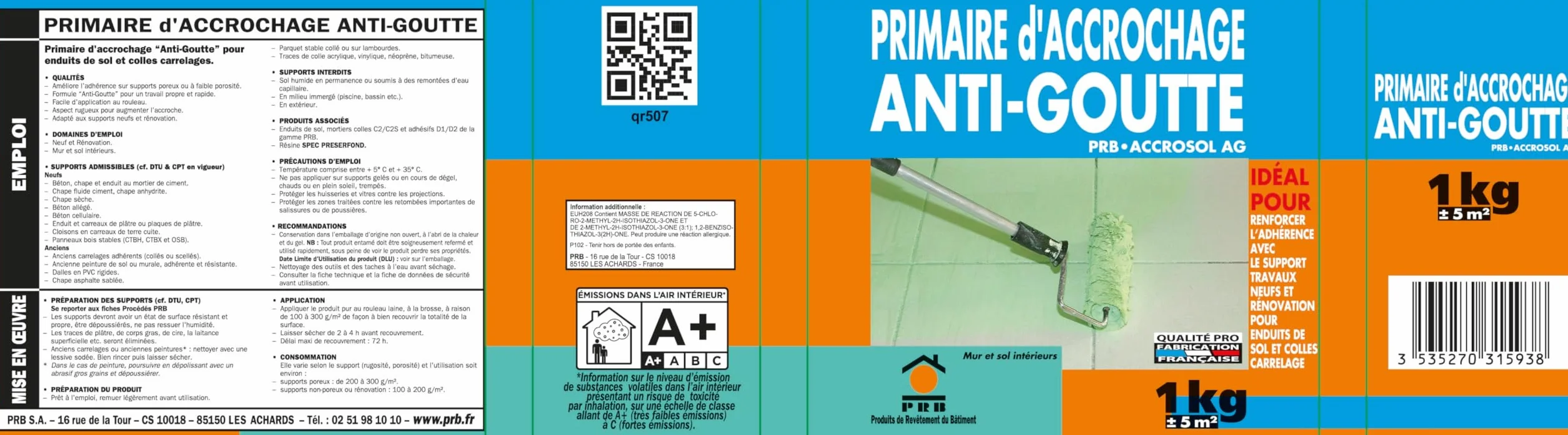PRB Primaire d'Accrochage Anti-Gouttes 1kg - Sous-Couche Préparatrice pour Supports Lisses - Adhérence Renforcée