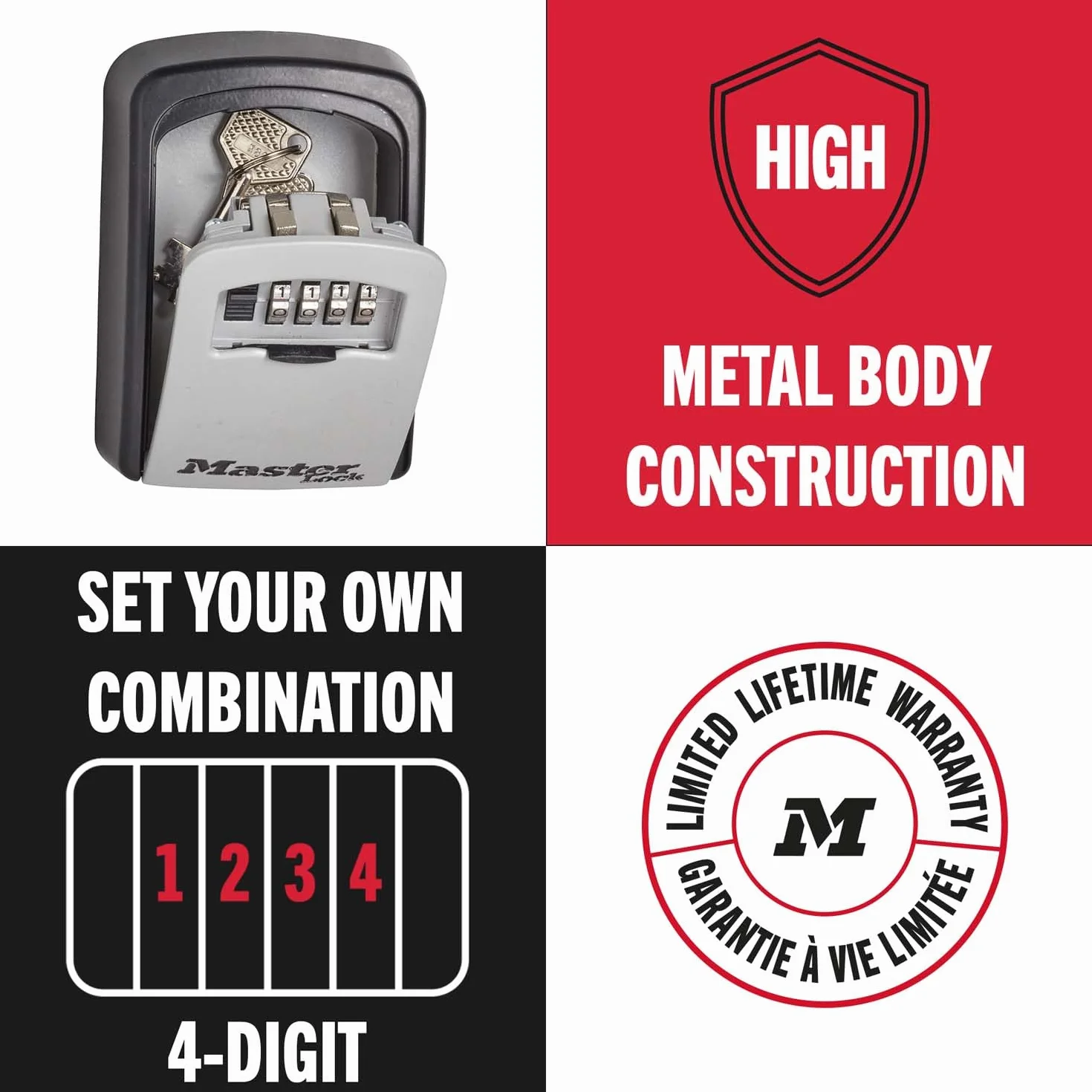 Master Lock Boite a clef sécurisée Fixation murale Extérieur 11.9 x 8.5 x 3.6 cm Gris/Noir