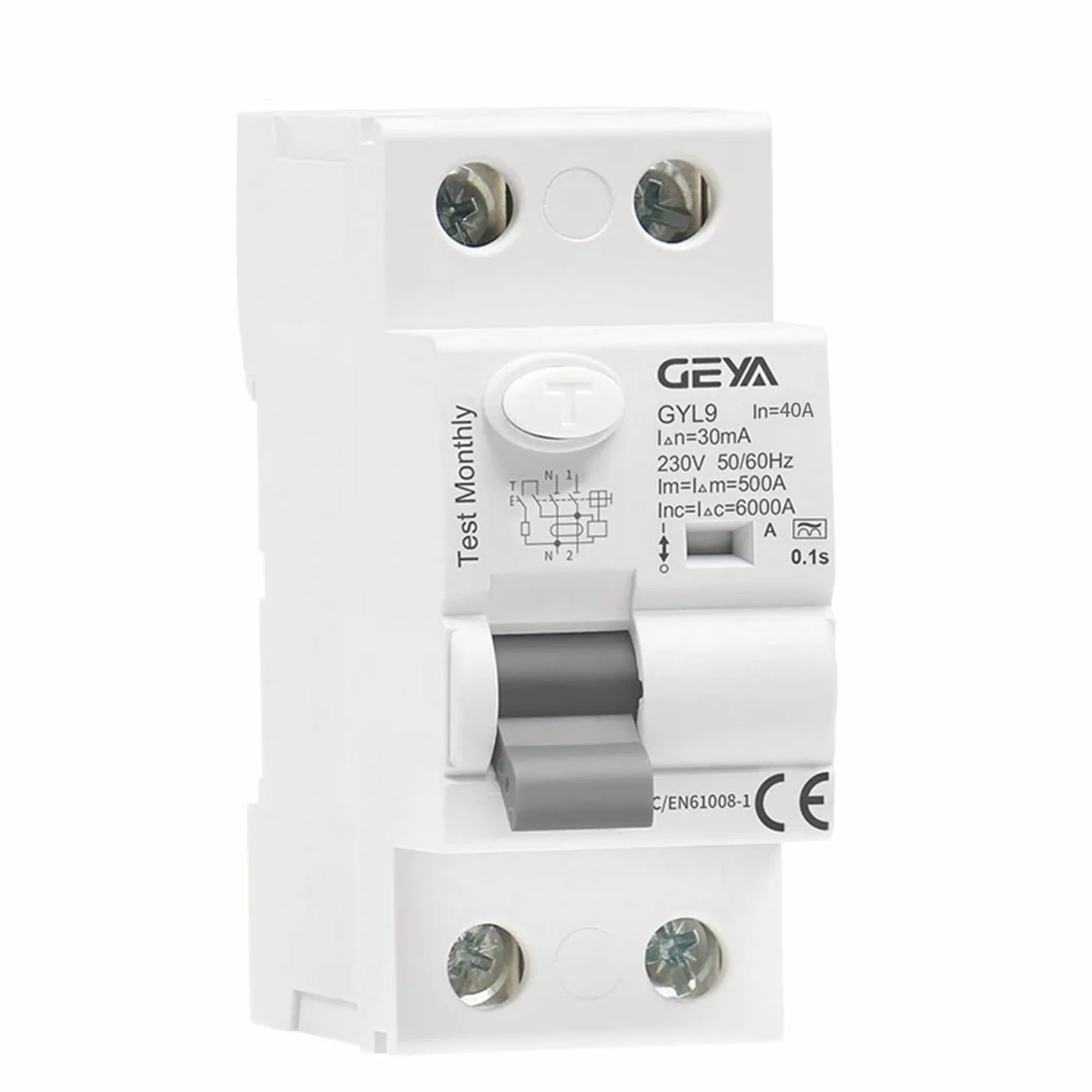 GEYA Électromagnétique Disjoncteur de courant résiduel type A ELCB RCD RCCB 2P 40A 30mA
