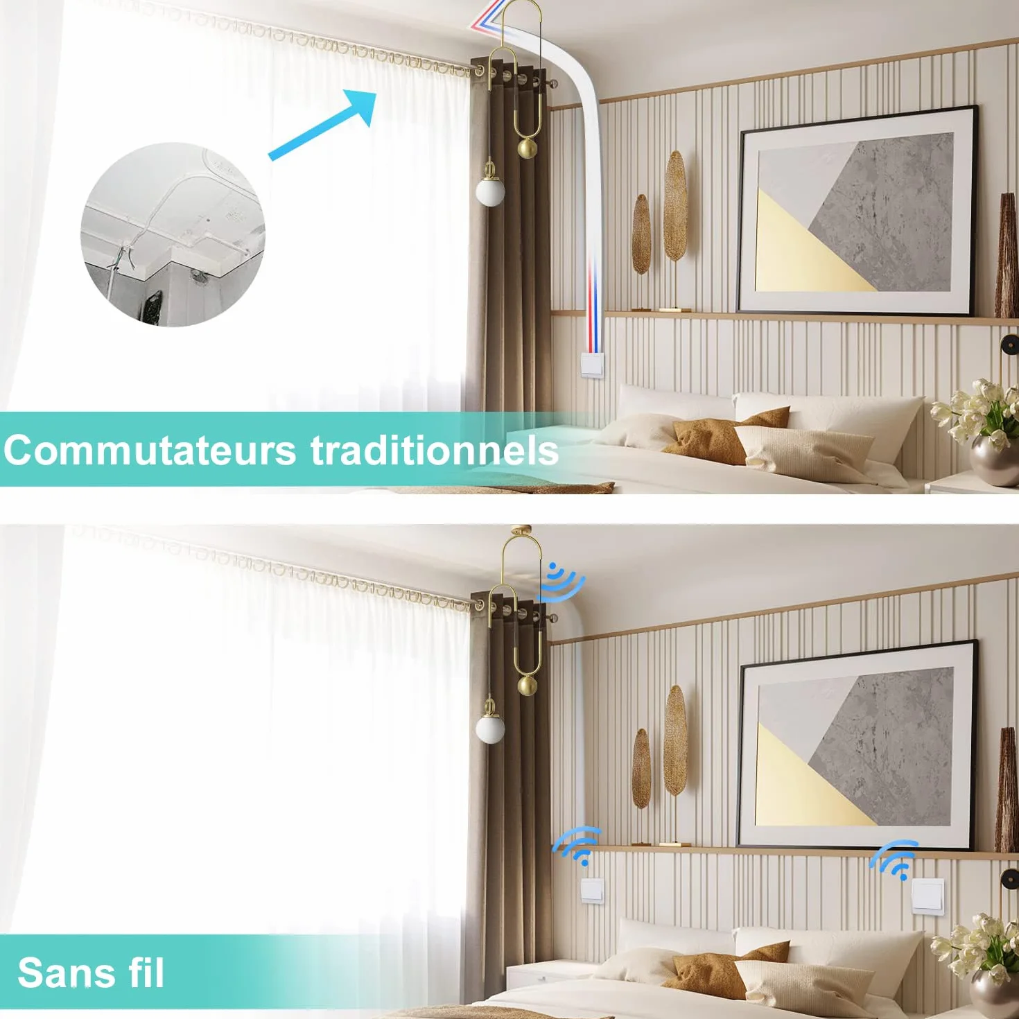 Interrupteur d'éclairage sans fil mural IP67 auto-alimenté avec récepteur