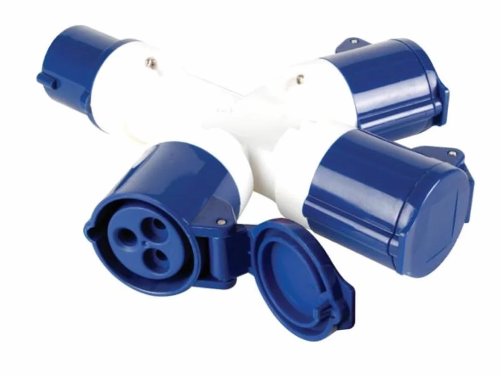 Perel Répartiteur 3 voies 16 A 230 V 3500 W CEE vers 3 x CEE ABS bleu