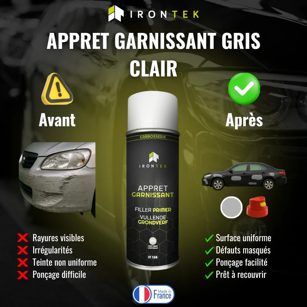 Apprêt Garnissant Carrosserie Gris clair 500ml IRONTEK IT126