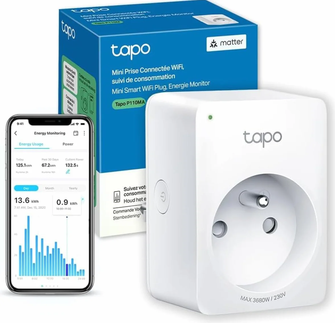 Tapo Prise Connectée WiFi 16A Type E Suivi Consommation Alexa P110MA