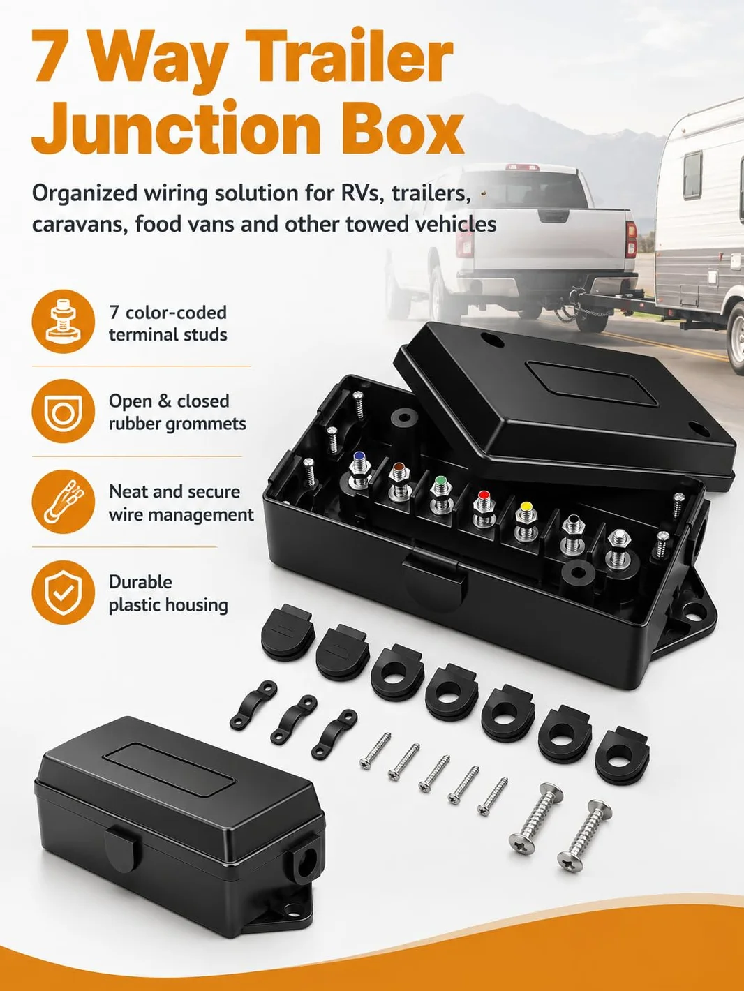 Boîte de Jonction Remorque 7 Voies Étanche, Boite Derivation pour Recâblage Automobile