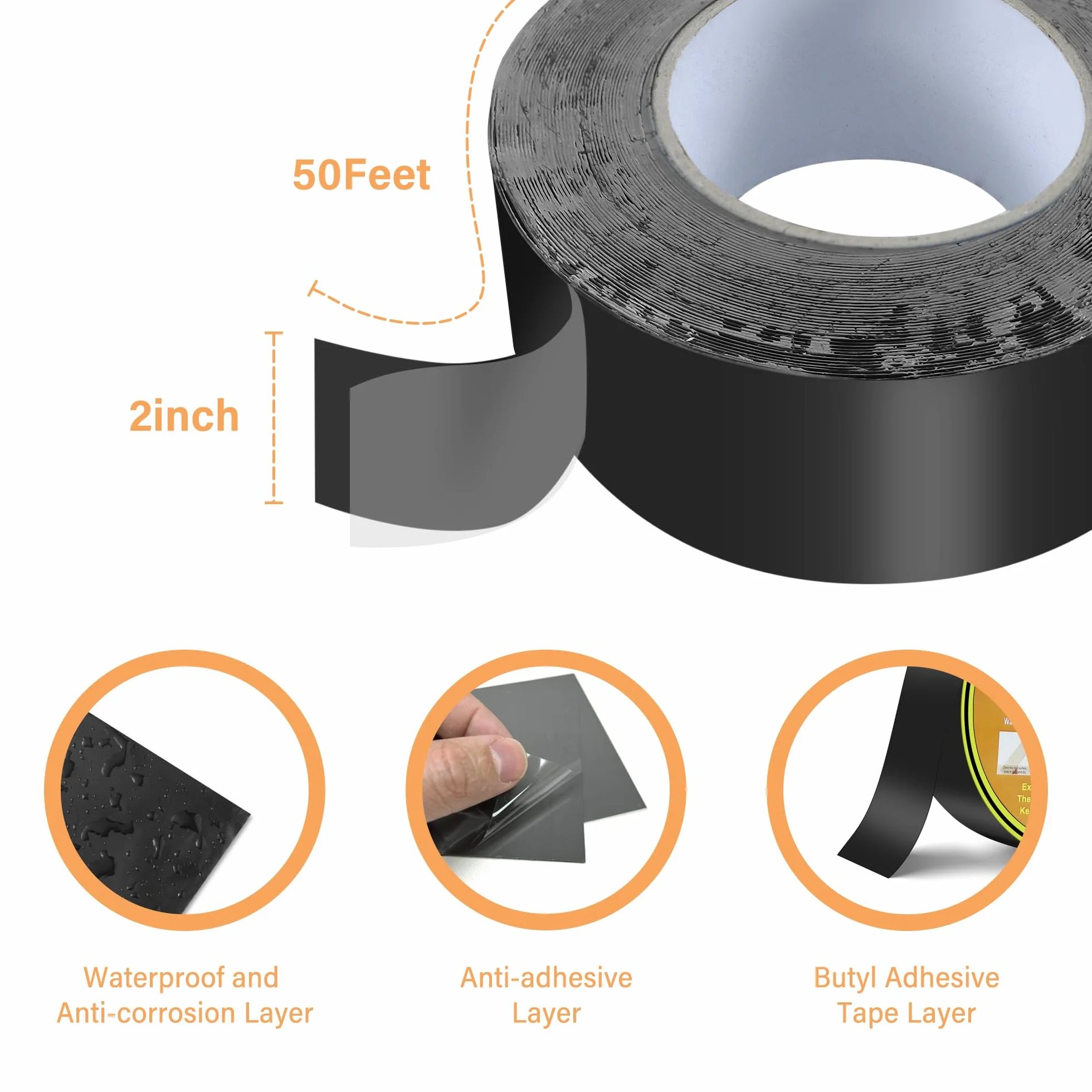 Butyle Ruban de Solive de Terrasse étanche Résistant Intempéries Clignotant Anti-corrosion 5,1 cm x 15,2 m