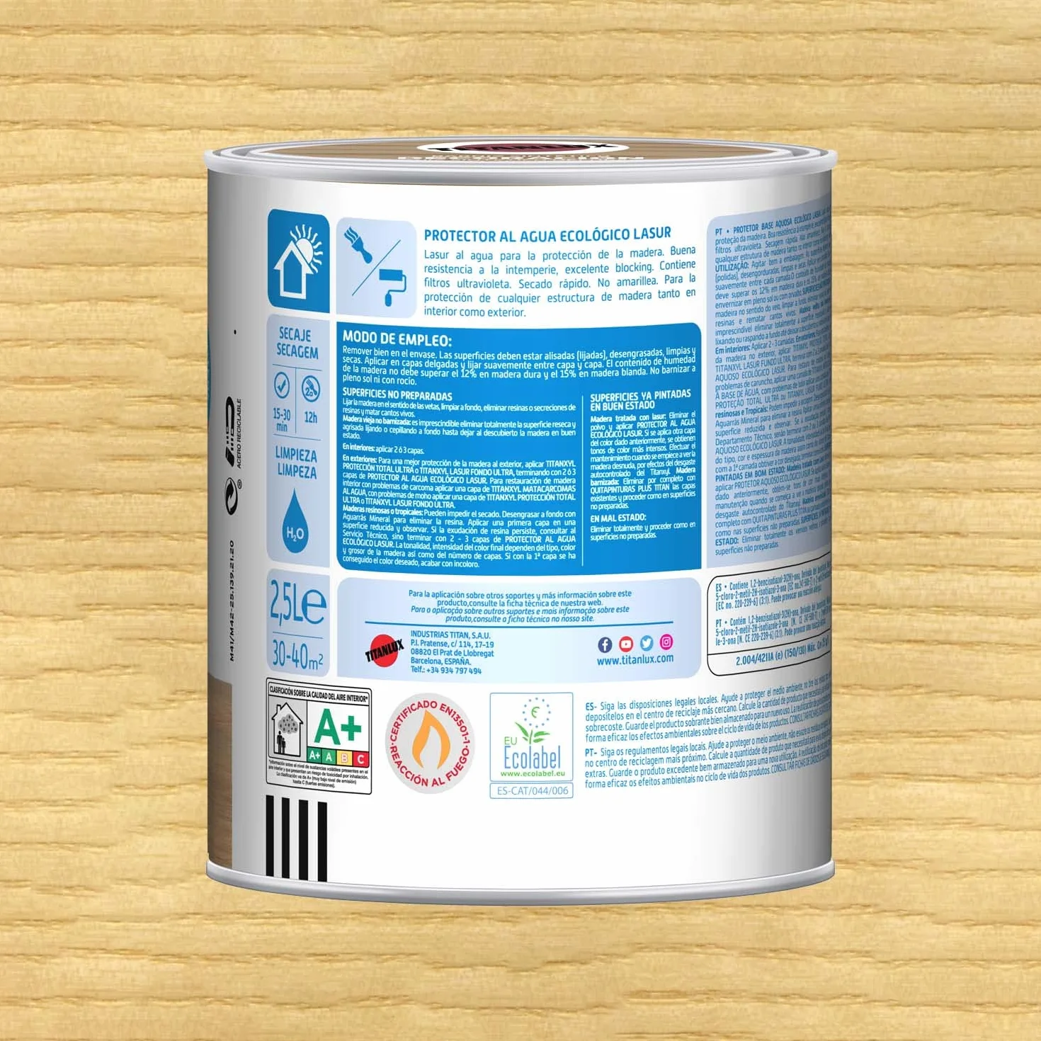 Titanlux Lasure à l'eau écologique pour bois satiné Incolore 750 ml