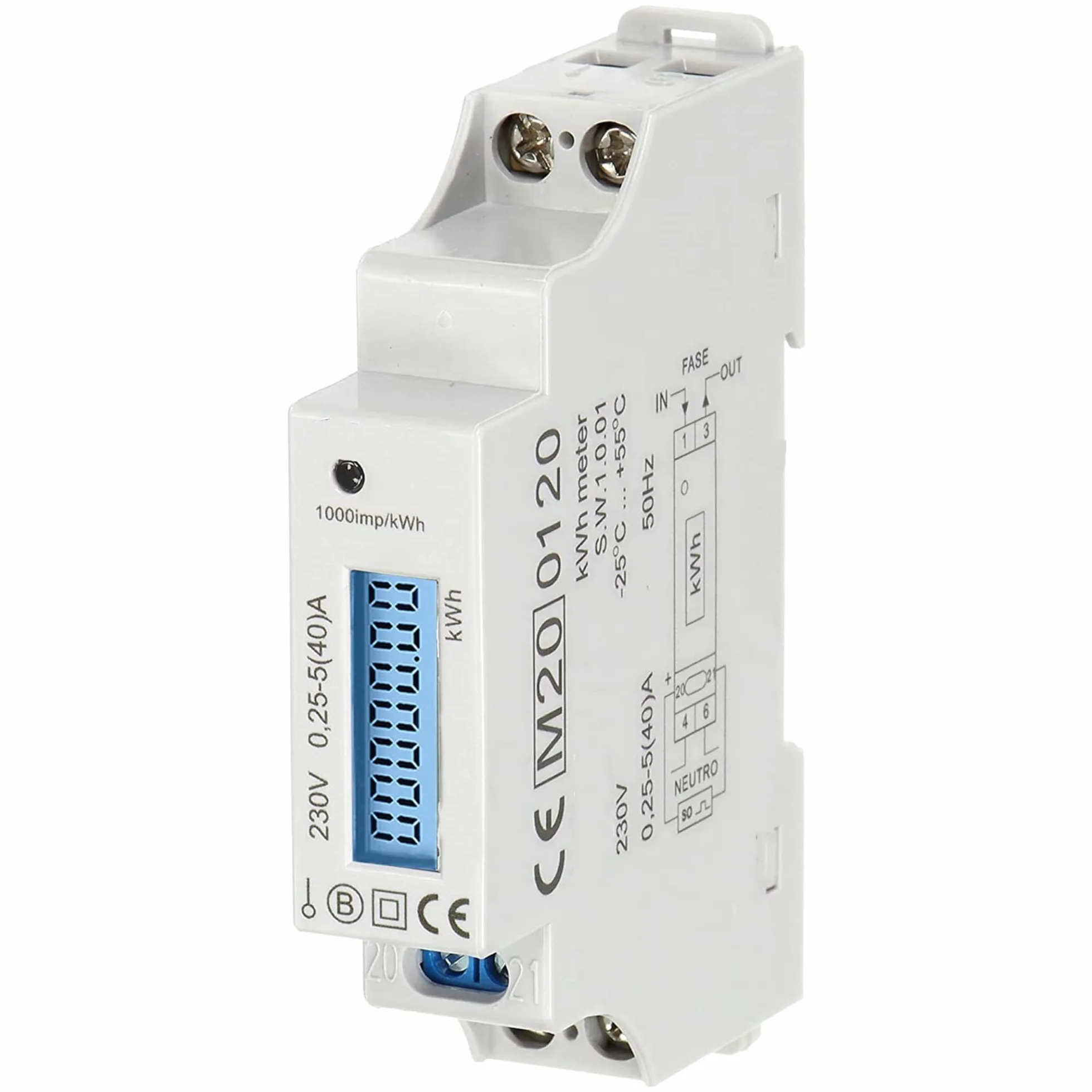 Compteur Electrique 1 Phase 40A MID Certificat DIN TH-35mm Module