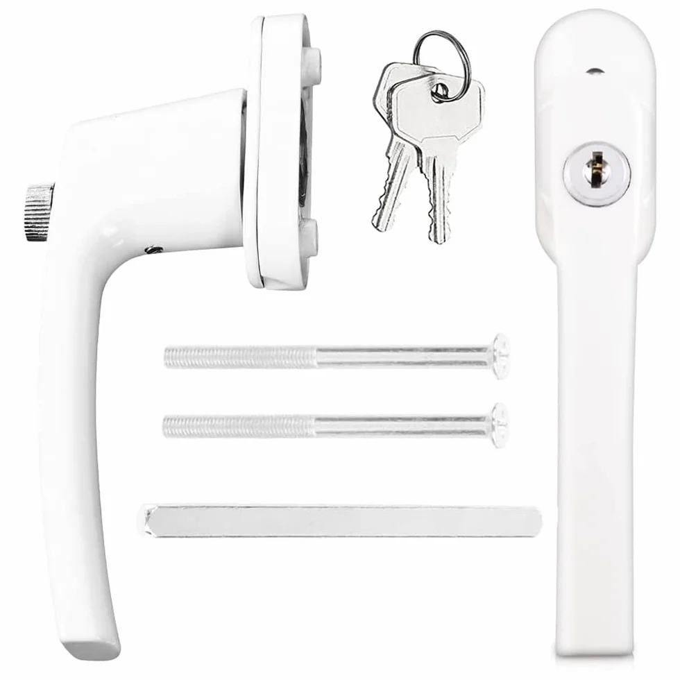 Poignée de Fenêtre avec Serrure en Aluminium, Verrouillable, avec Vis de Fixation, Blanc