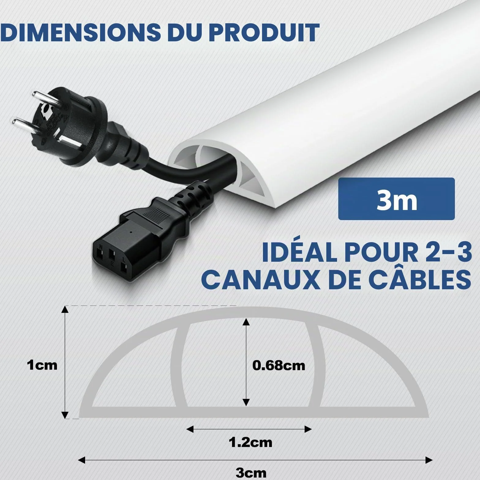 Passage de Cable au Sol adhésif goulotte Passe Cable Flexible PVC 30mm×3m Blanc