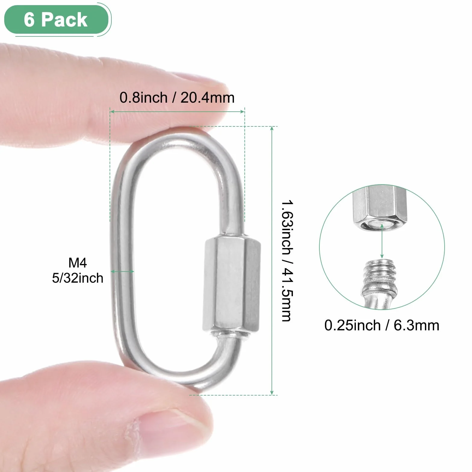 Connecteur de chaîne rapide en acier inoxydable en forme de D - Verrouillage de chaîne pour balançoire, camping, randonnée - Argenté