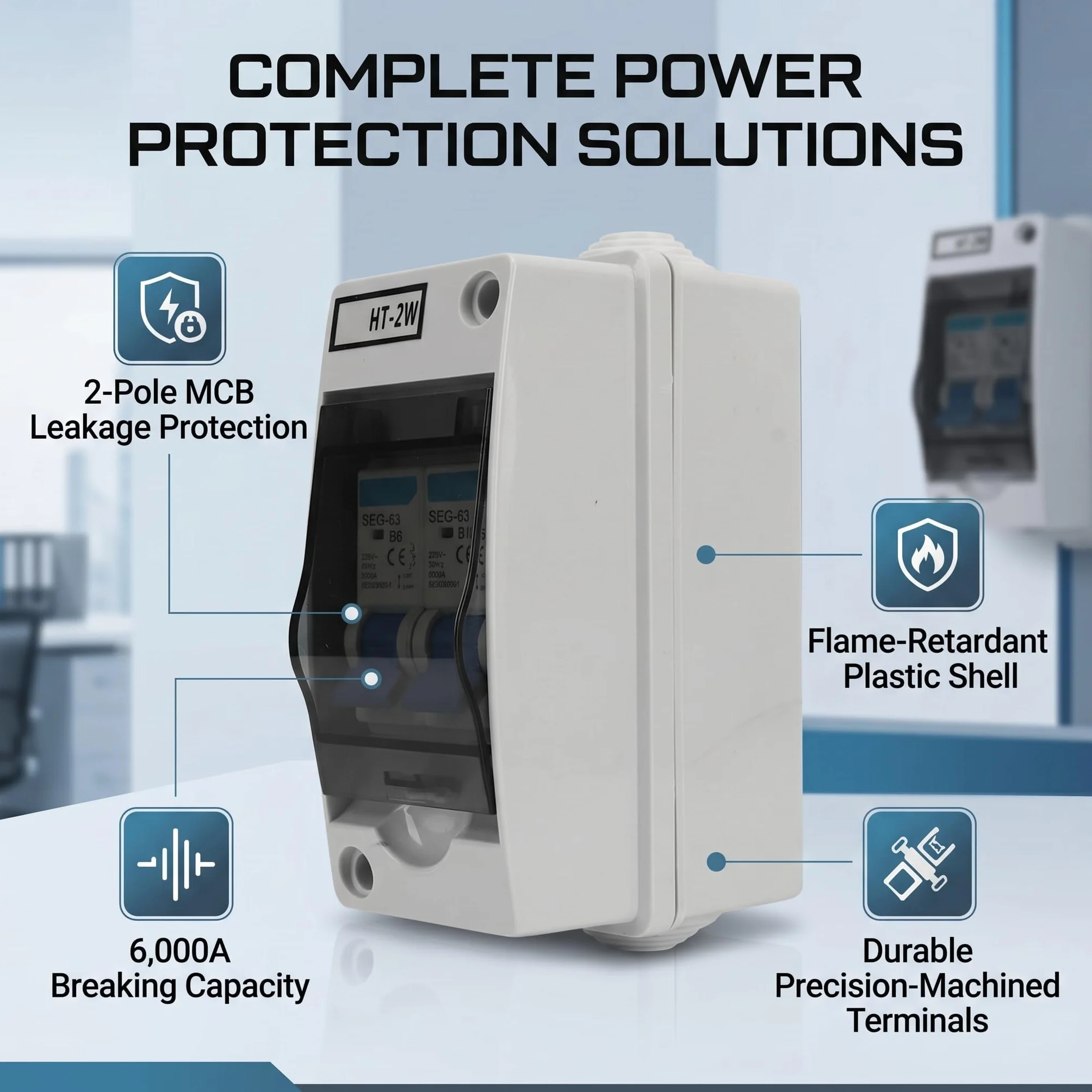 Disjoncteur Miniature 230V 6A 16A 2P MCB Boîtier de Distribution étanche Interrupteur Déconnexion CC