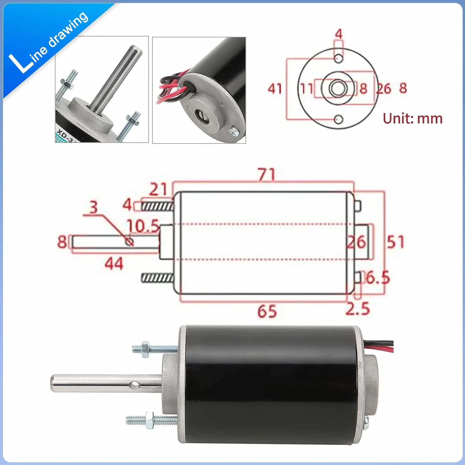 Moteur DC à couple élevé 12V/24V 30W CW/CCW 3500/7000RPM à aimant permanent