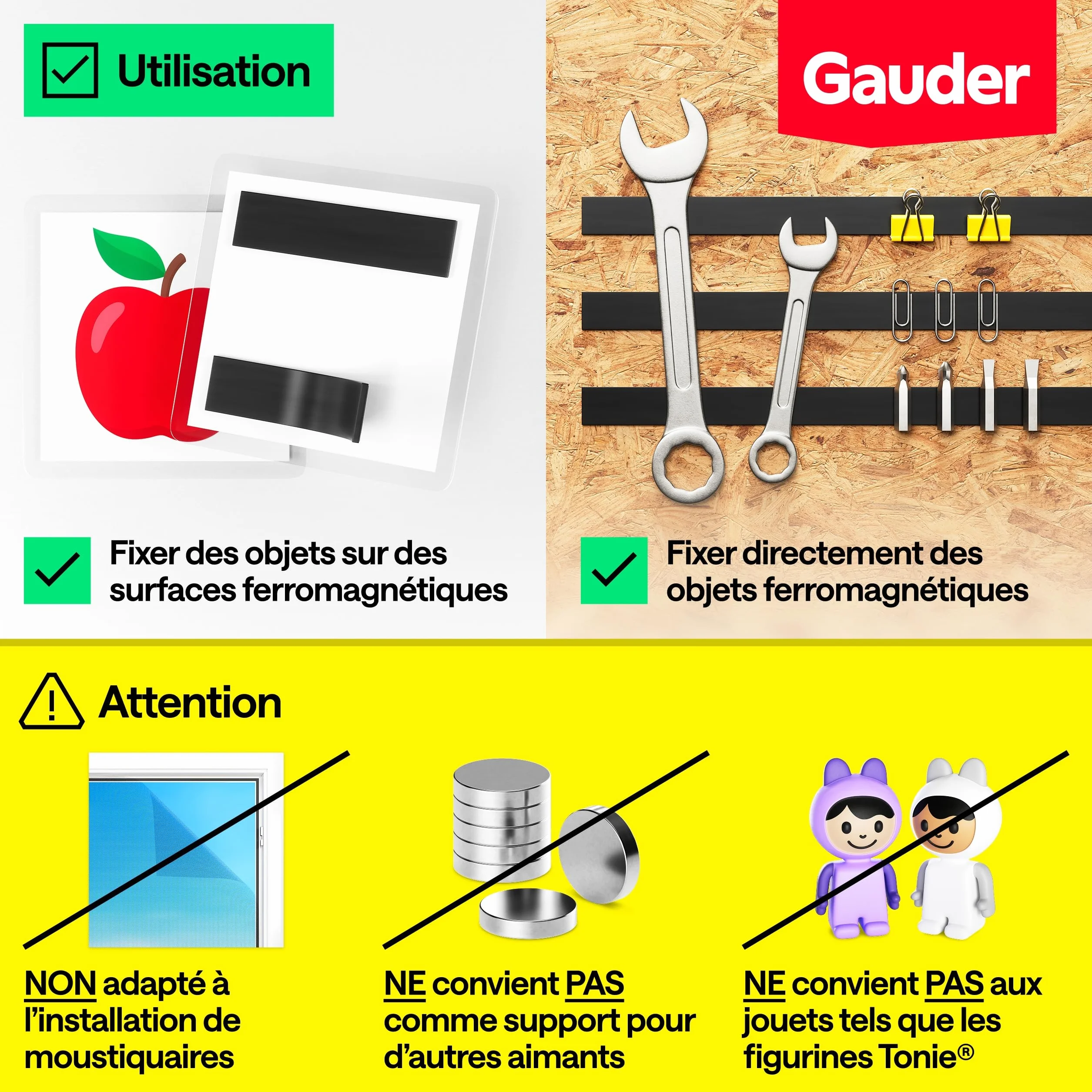 GAUDER Bande Magnétique Autocollante 3M - Ruban Magnétique Puissant à Découper - 6 m x 15 mm