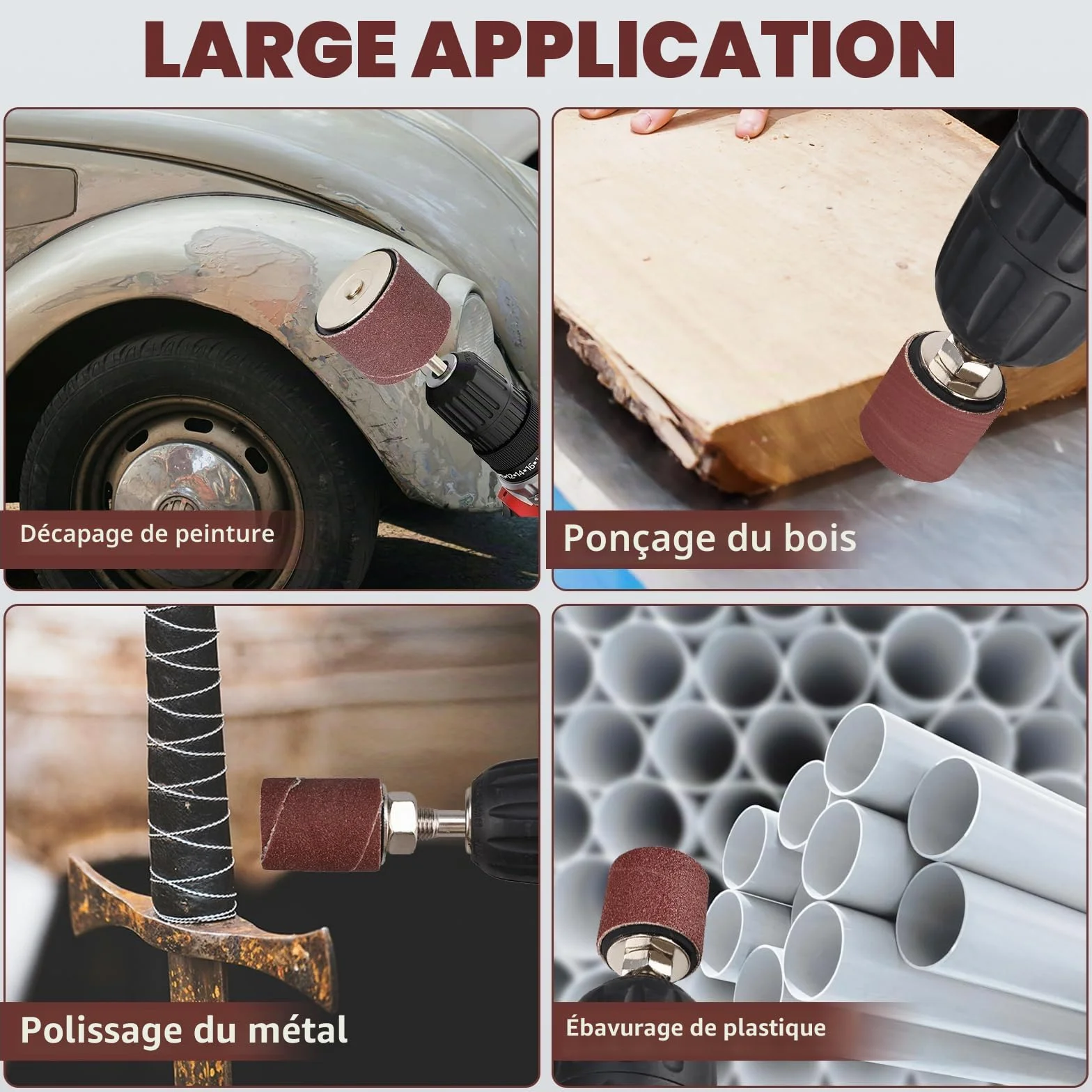 FreeTec Tambour de Poncage Manchon Abrasif 80 120 Grain 1/8" 1/4" Ø12-50 mm 25pcs