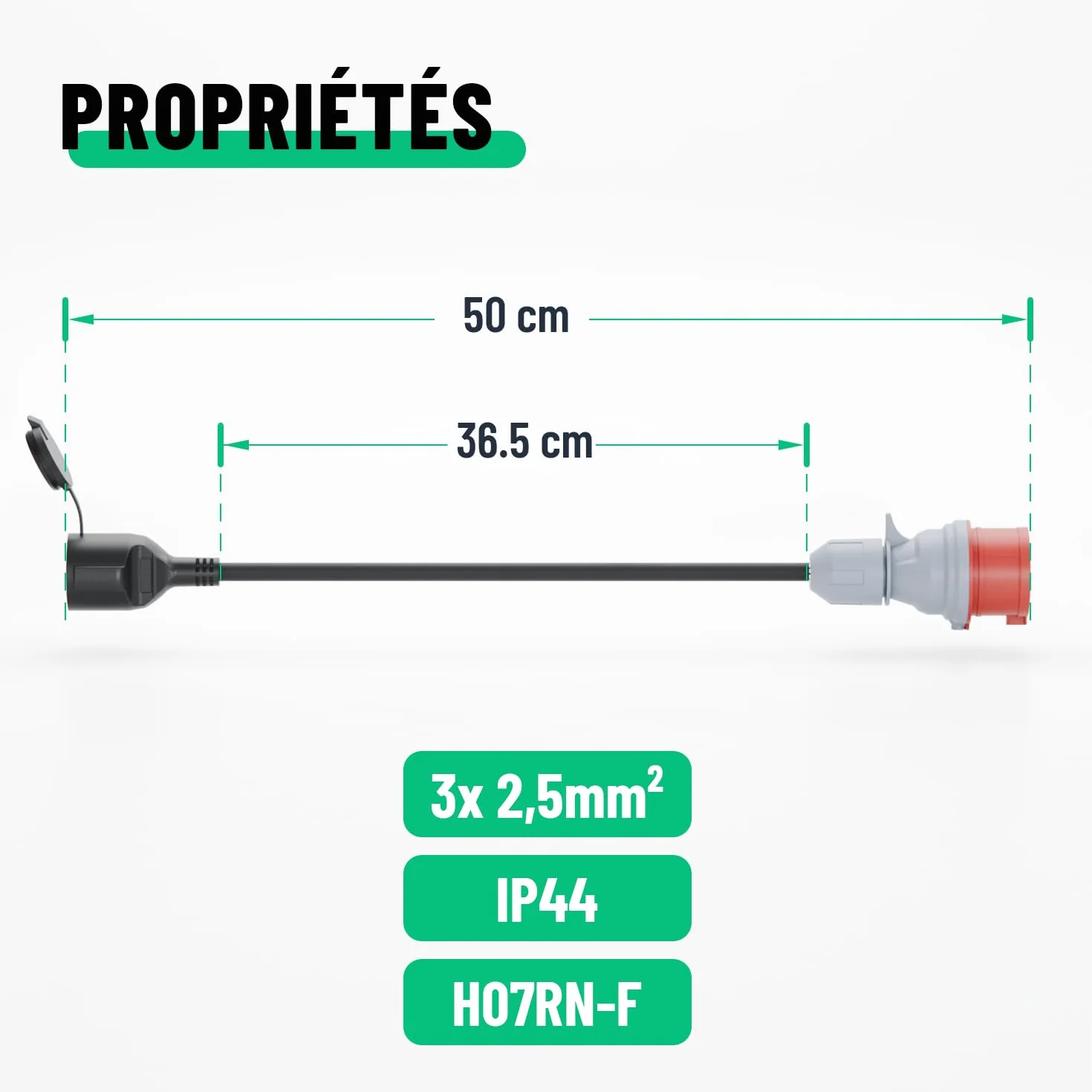 Adaptateur triphasé en monophasé CEE 16A vers prise Schuko câble 50 cm IP44