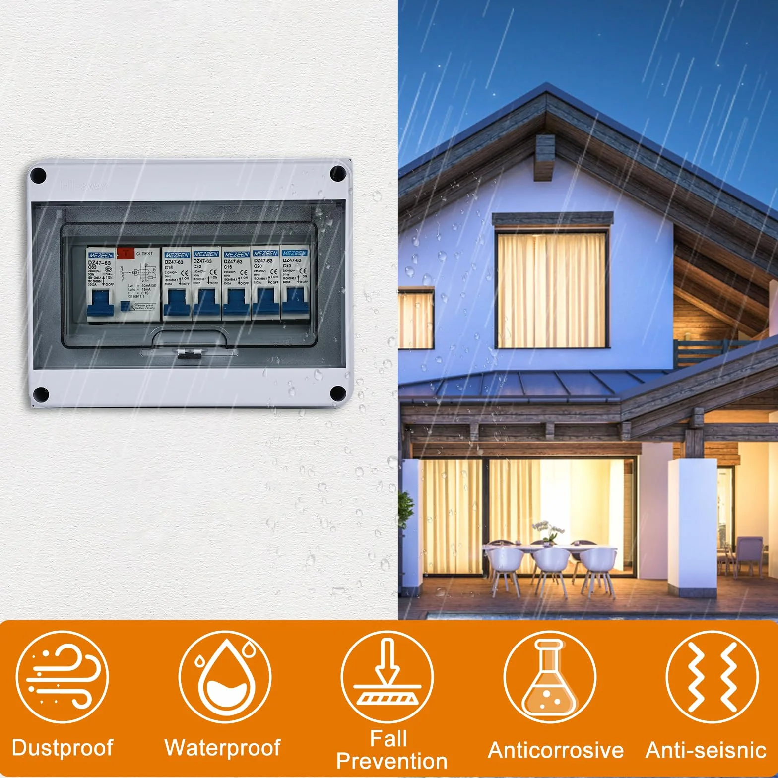 Boîte à Fusibles Nizirioo IP65 Étanche 63 A Disjoncteur Interrupteur d'Air 2x6A+10A+20A+32A En Saillie