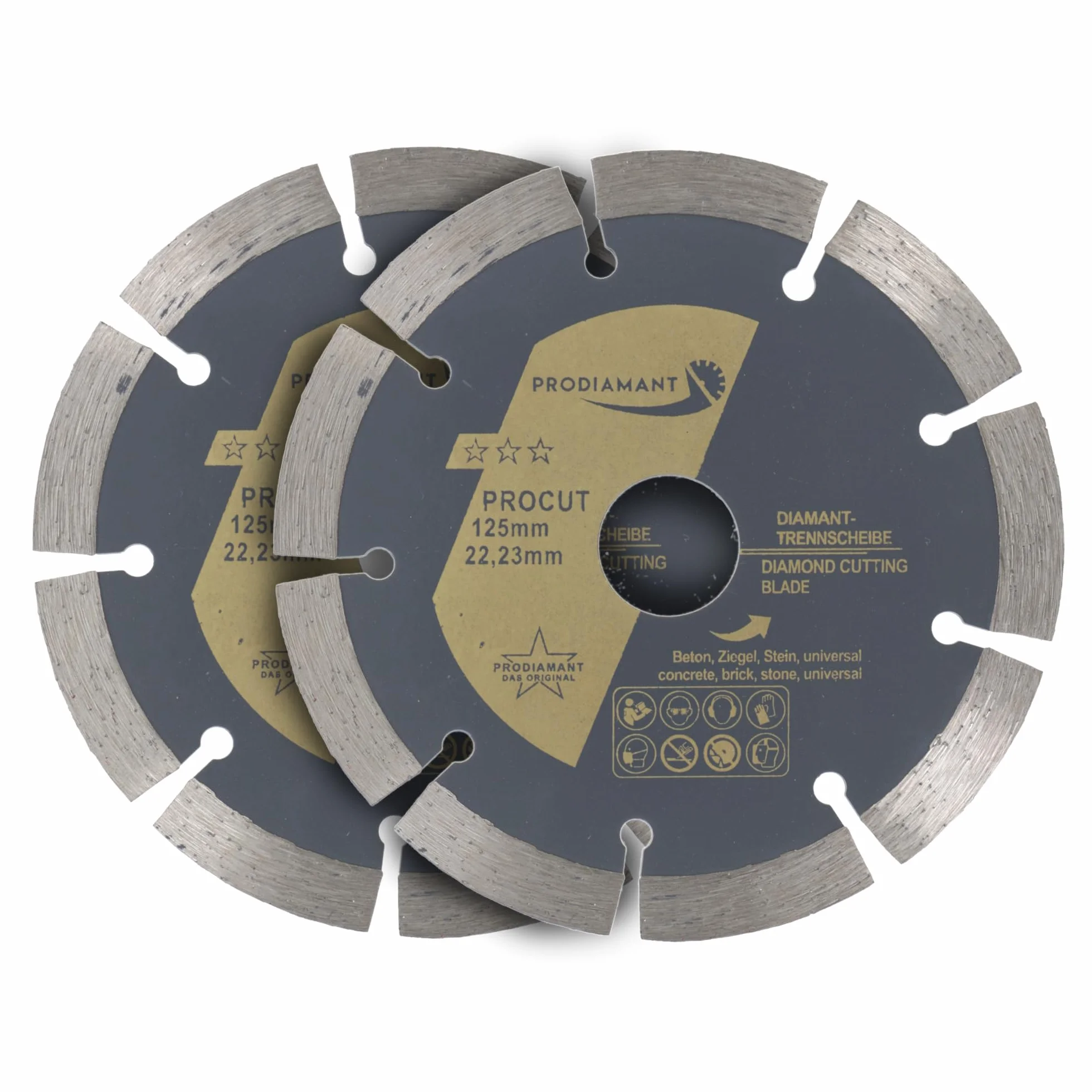 PRODIAMANT Disque à tronçonner diamanté 125mm pour béton, pierre, brique - Coupe à sec et humide (Lot de 2)
