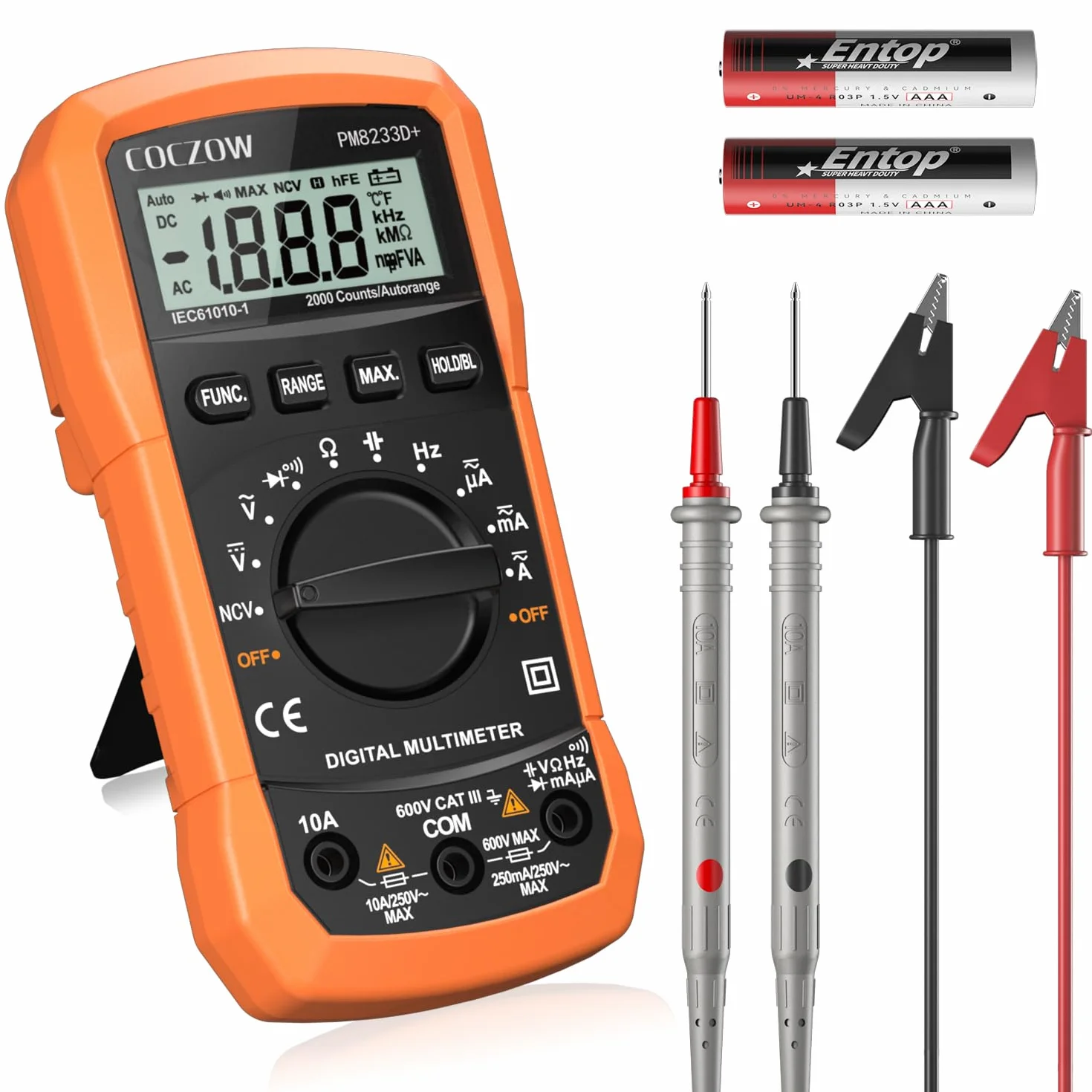 Multimètre numérique à plage automatique AC/DC testeur de tension ampère-ohm avec NCV