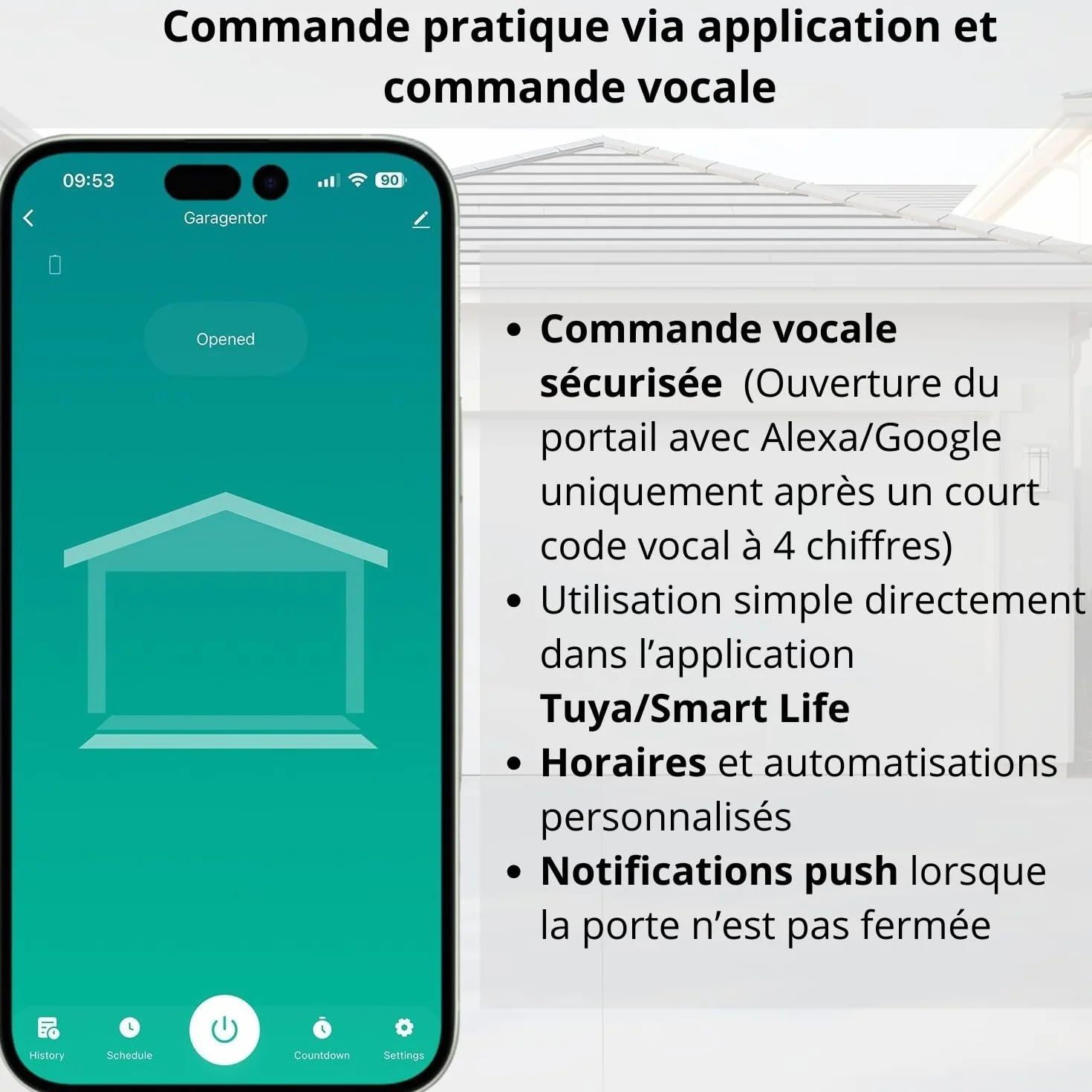 Sone Smart One Ouvre Portail Connecté WiFi 2.4GHz 230V Contact Sec - Compatible Tuya Smart Life Alexa Google Home - Capteur Inclus 46x46x18mm