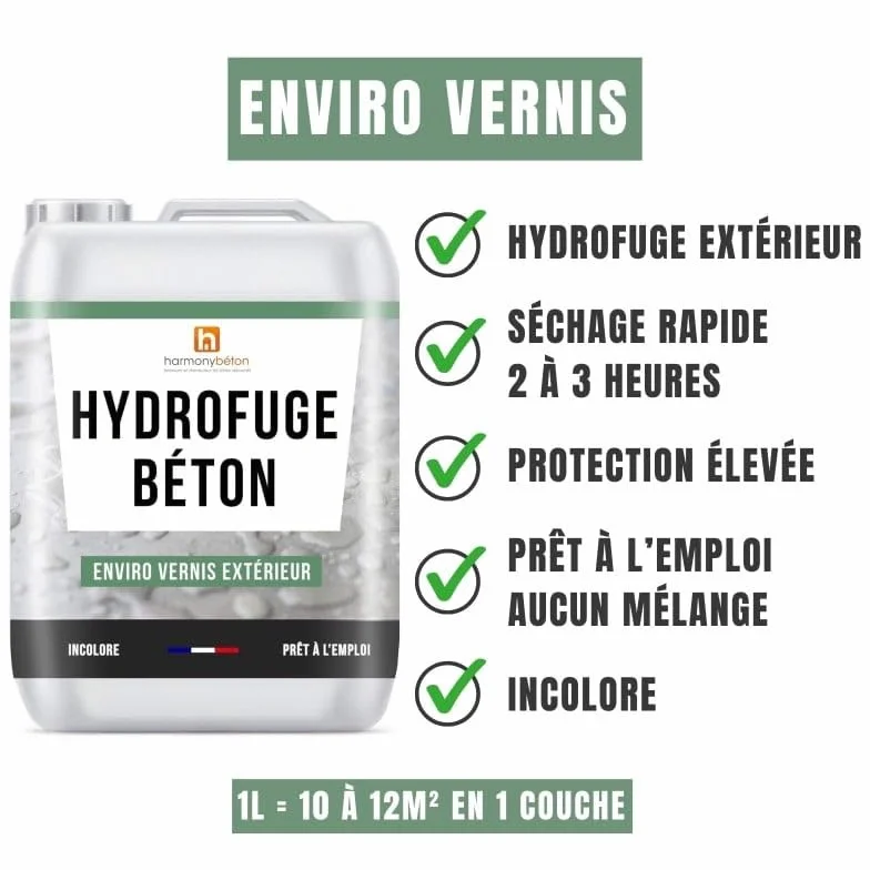 Enviro® Vernis Hydrofuge Béton Extérieur 1 L Satiné 10–12 m² Résine Acrylique
