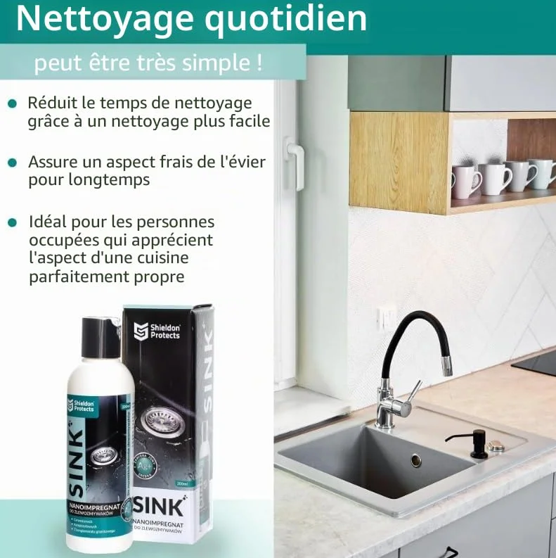 Shieldon Hydrofuge pour Éviers en Granit, Imperméabilisant Pierre Cuisine avec Nano-revêtement - 200 ml
