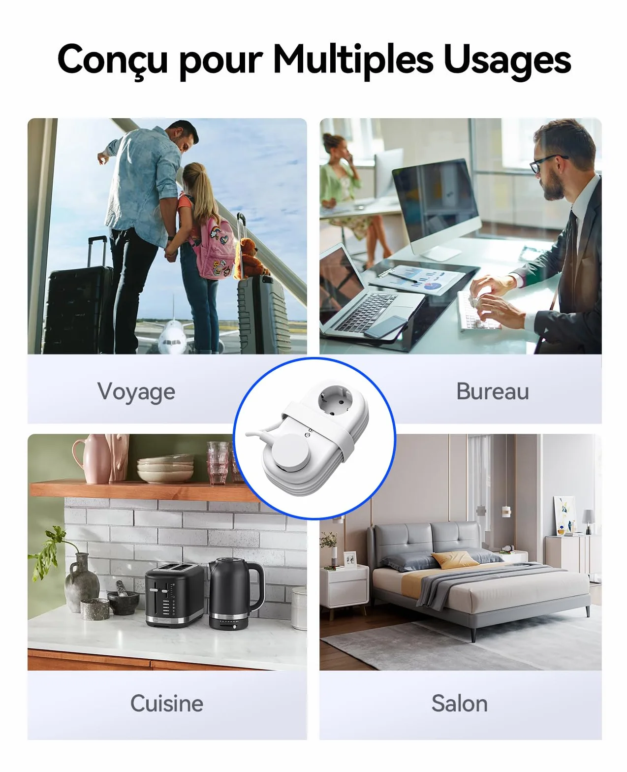 ORICO Multiprise Voyage 2 Prises USB-C 20W PD Blanc Compacte Portable Cordon 1,5m