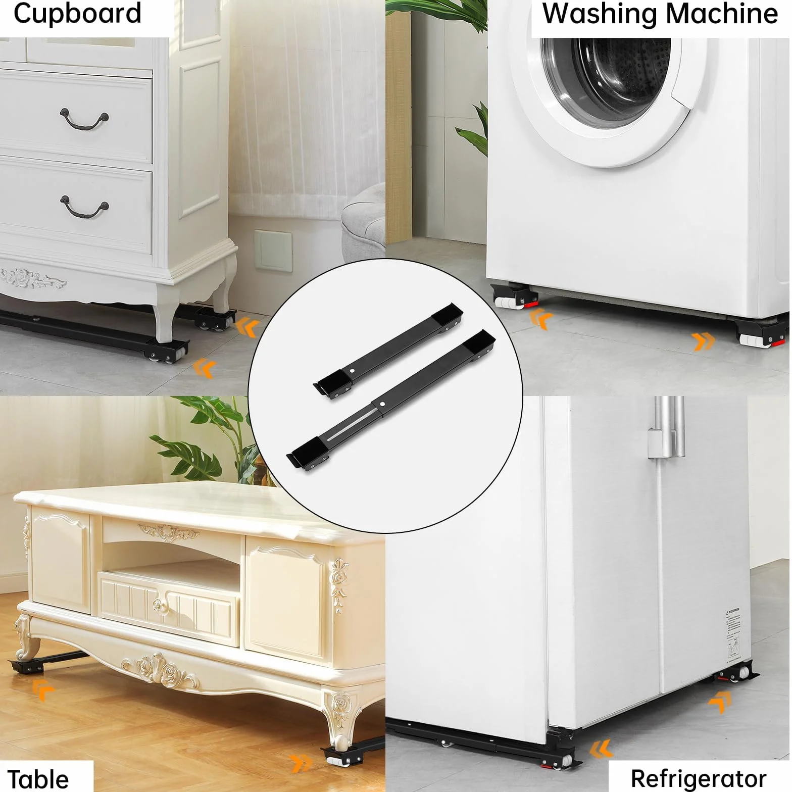 Lot de 2 Roulettes de Transport Mobiles Lave-Linge Sous Châssis pour Réfrigérateur Sèche-Linge 300 kg Avec Frein 18 Roue Noir